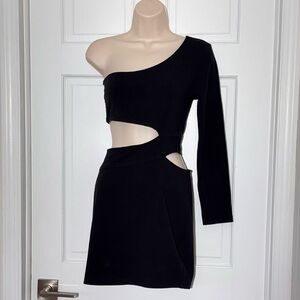 SUPRE Black One Shoulder Cutout Bodycon Mini Dress Long Sleeve M